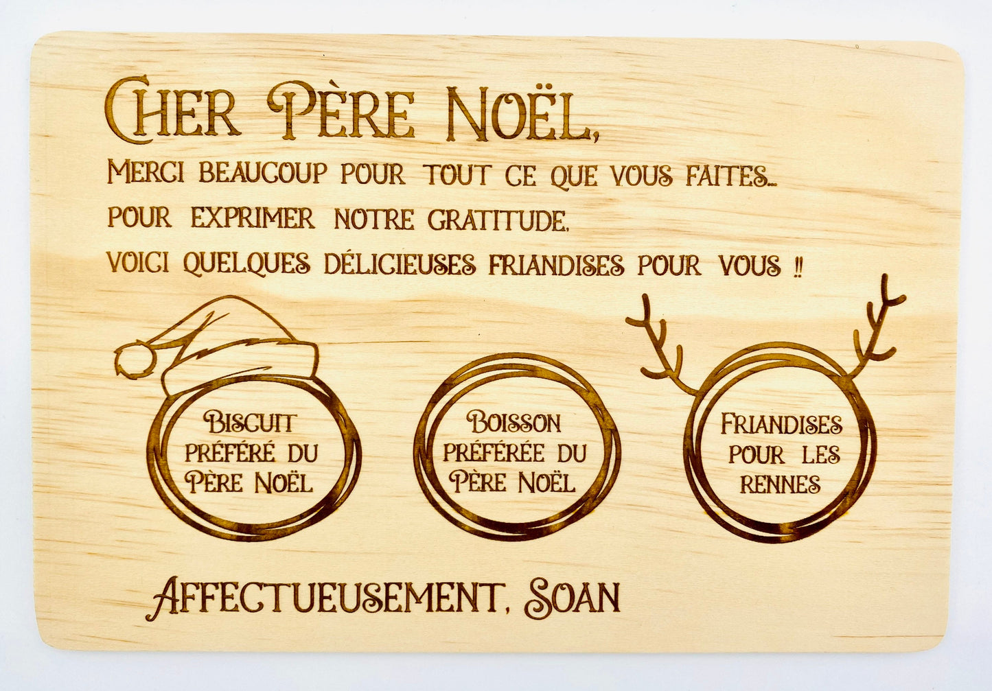 Planche en bois personnalisée pour accueillir le Père Noël