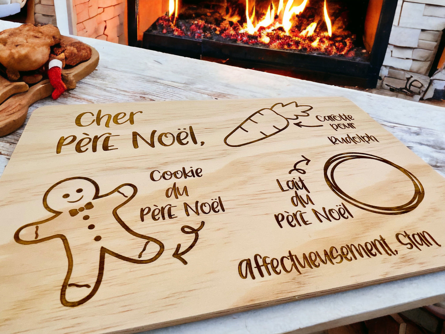 Planche en bois personnalisée pour accueillir le Père Noël